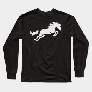 White Horse Jumping Silouhette Long Sleeve T-Shirt